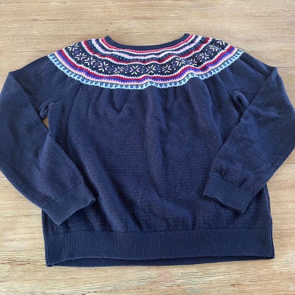 Talbots Fair Isle Snowflake Sweater Pullover Size M Navy Winter Holiday - Picture 3 of 3